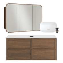 Cali 1200mm Walnut Wall Hung Vanity with Basin & Shaving Cabinet Package
